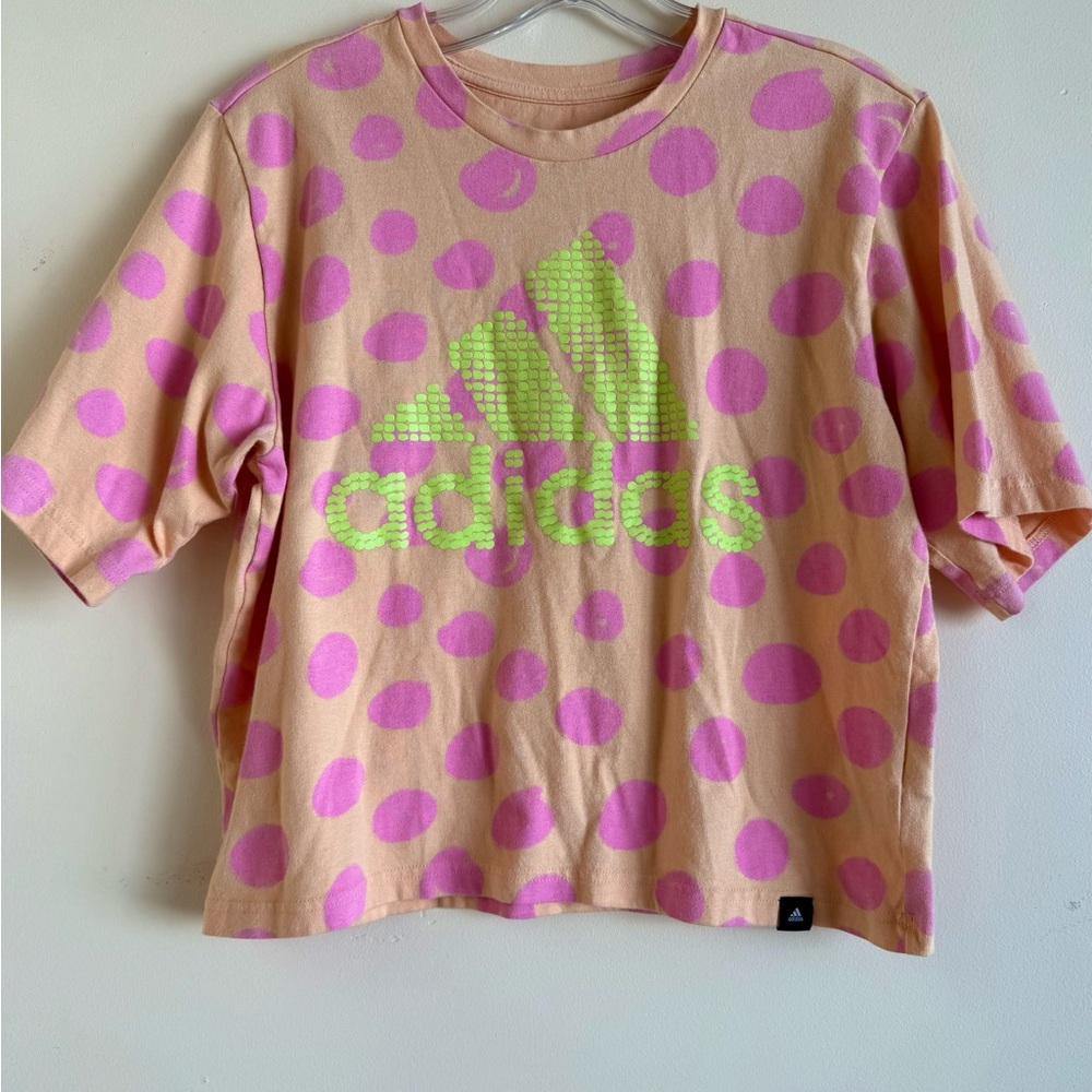 Adidas x FARM Rio Women’s Yellow and Pink Polka Dot Tee Small